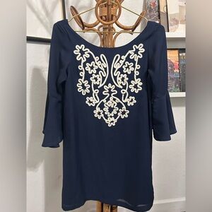 Judith March embroidered blue and white tunic dress